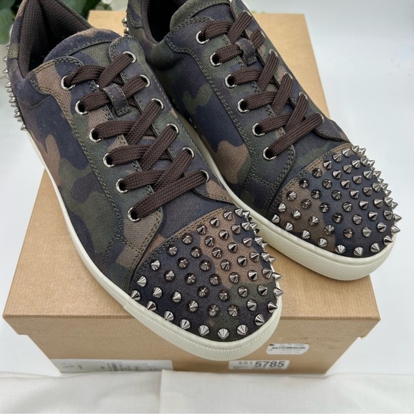 Men\'s Christian Louboutin SEAVASTE Camouflage Studded Sneakers. Size 42